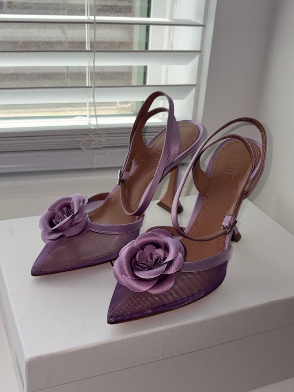 Lavender Floral Pointed Slingback Heels